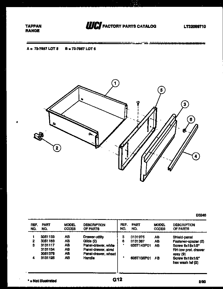 Tappan 73-7857-00-05 drawer parts diagram