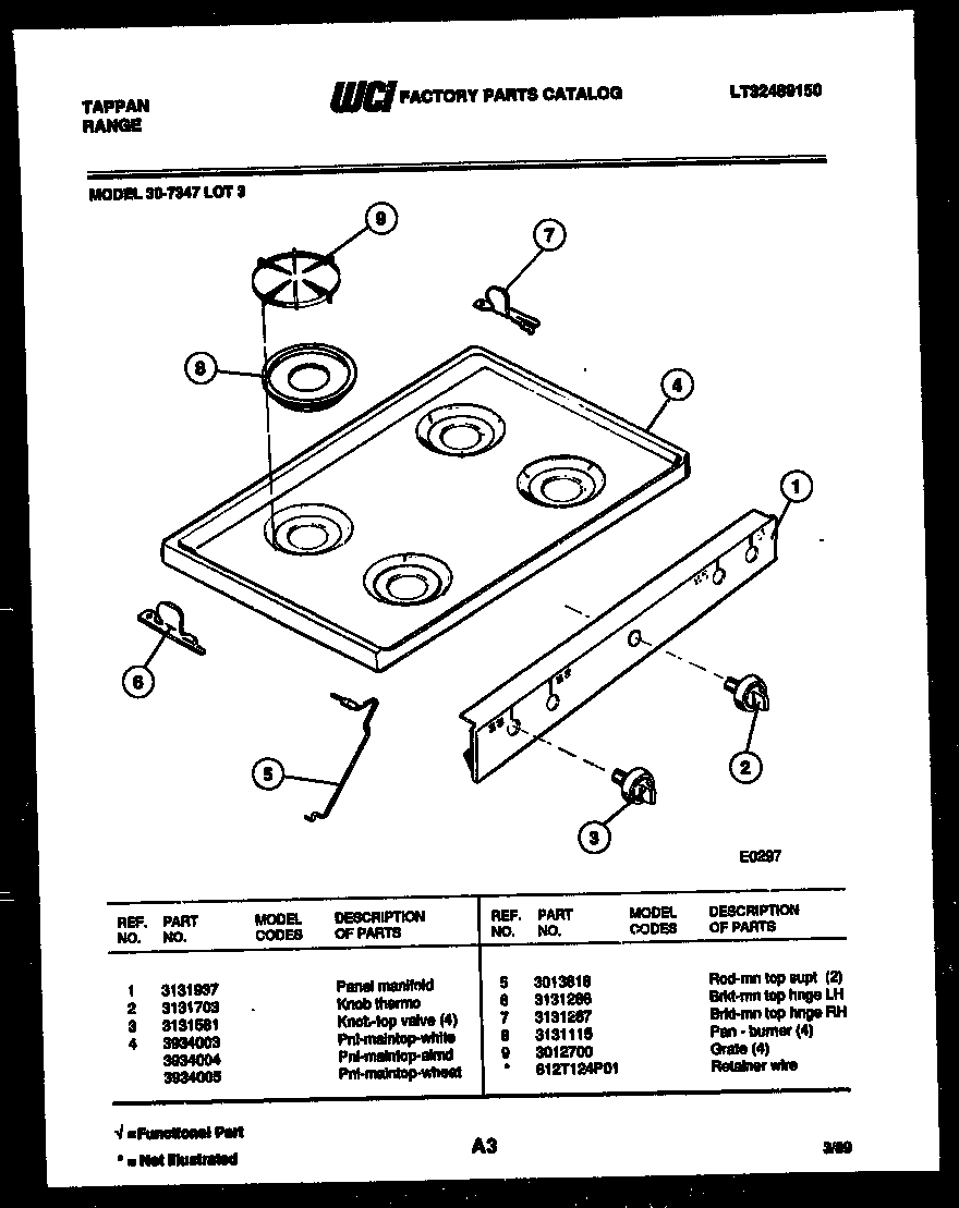 Tappan 30-7347-66-03 cooktop parts diagram