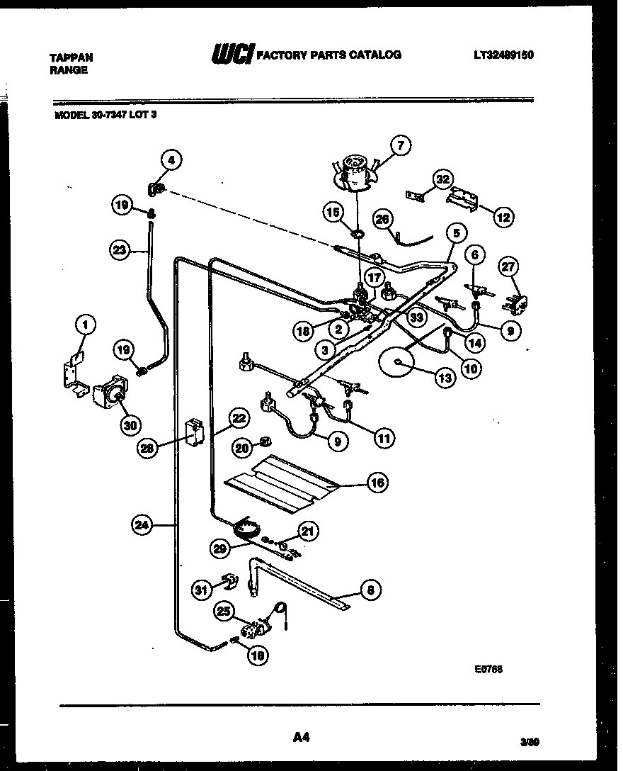 Tappan 30-7347-66-03 burner, manifold and gas control diagram