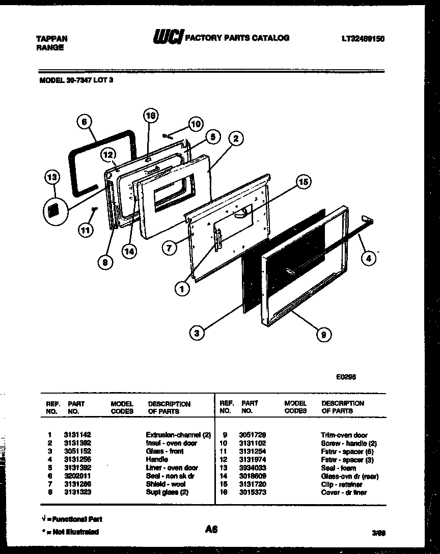 Tappan 30-7347-66-03 door parts diagram