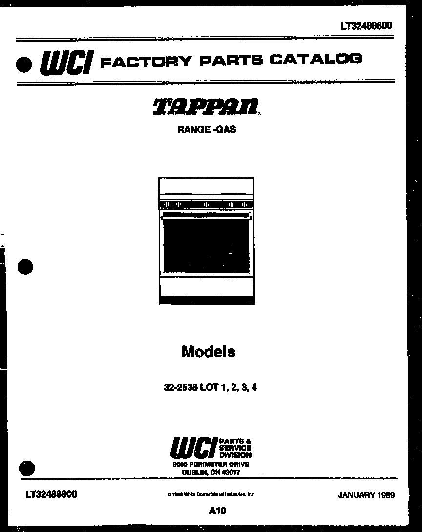 Tappan 32-2538-23-03 cover page diagram