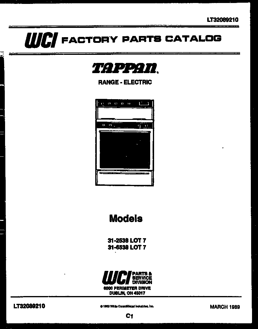 Tappan 31-6538-00-07 cover page diagram