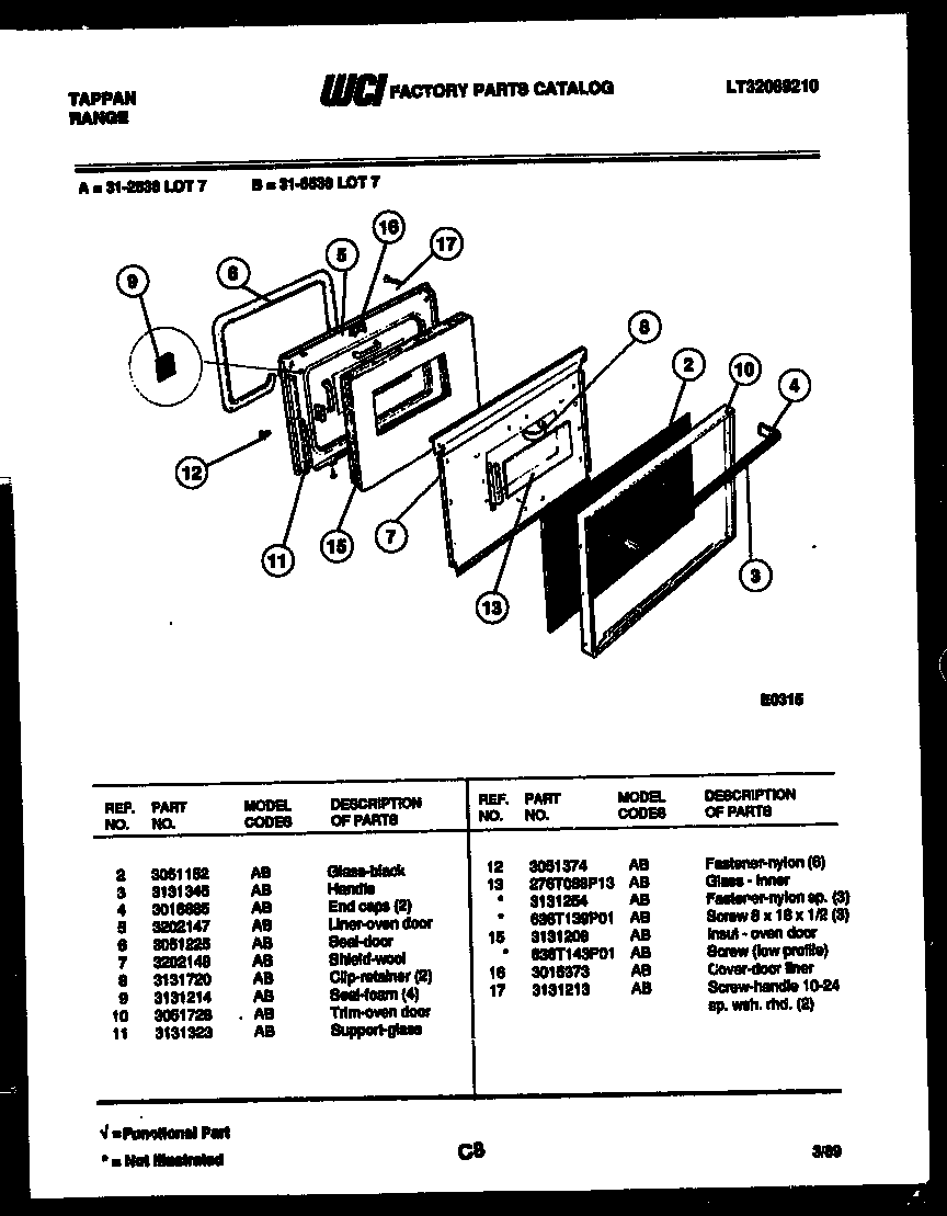 Tappan 31-6538-00-07 door parts diagram
