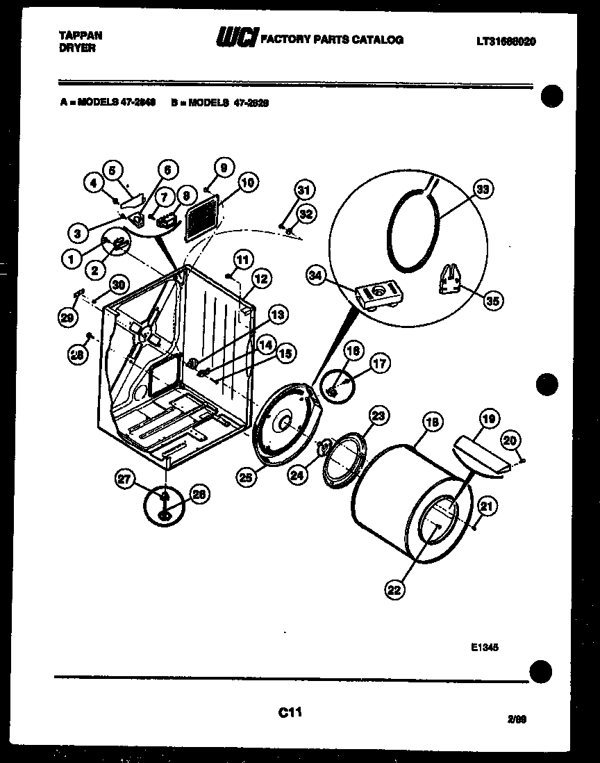 Tappan 47-2848-23-01 cabinet and component parts diagram