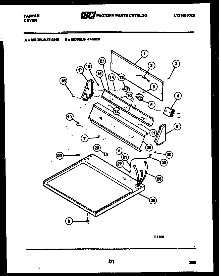 Tappan 47-2848-23-01 console and control parts diagram