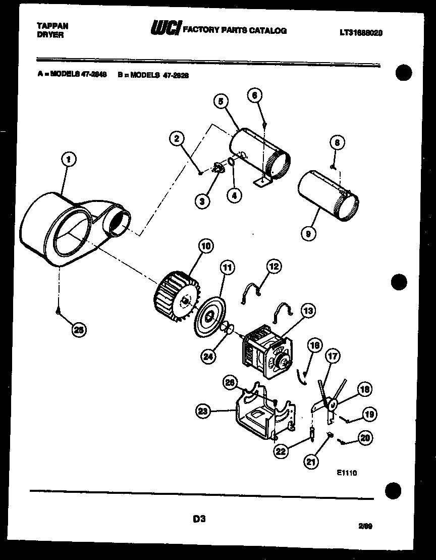 Tappan 47-2848-23-01 motor and pump parts diagram