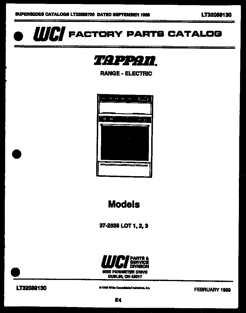 Tappan 37-2538-23-03 cover page diagram