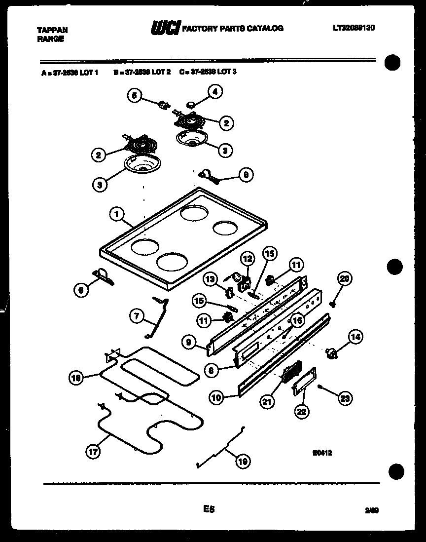 Tappan 37-2538-23-03 cooktop and broiler parts diagram