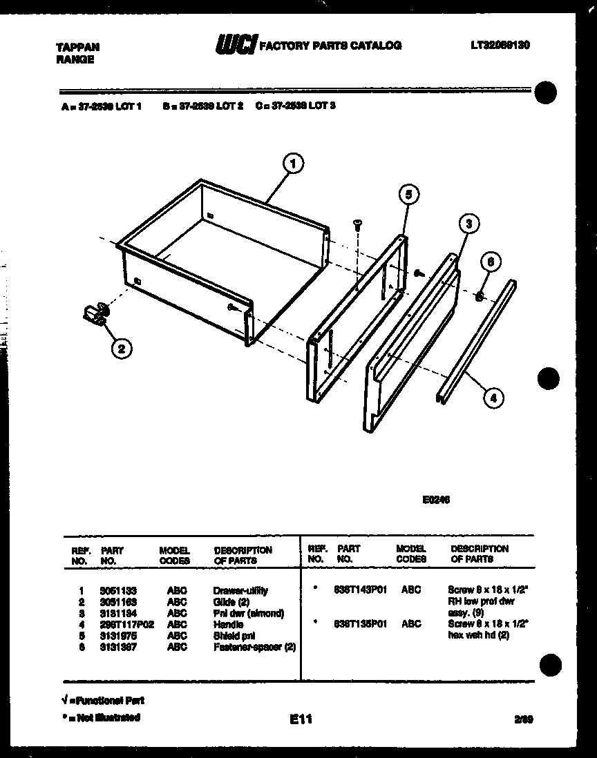 Tappan 37-2538-23-03 drawer parts diagram