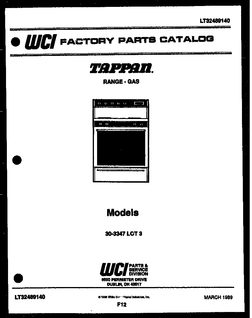 Tappan 30-3347-23-03 cover page diagram