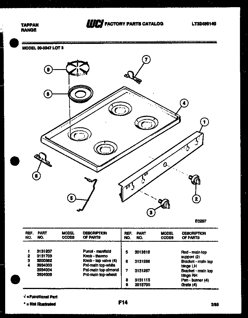 Tappan 30-3347-23-03 cooktop parts diagram