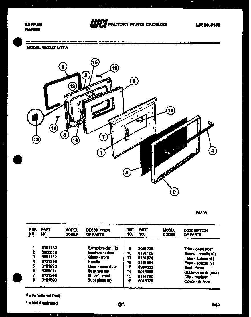 Tappan 30-3347-23-03 door parts diagram