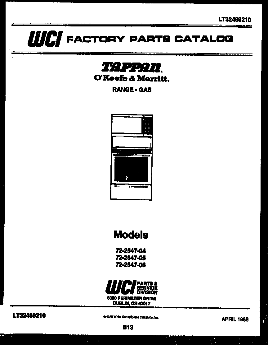 Tappan 72-2547-00-06 cover page diagram