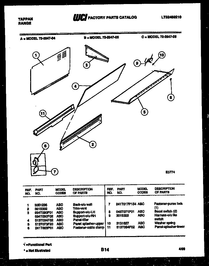 Tappan 72-2547-00-06 splasher control diagram