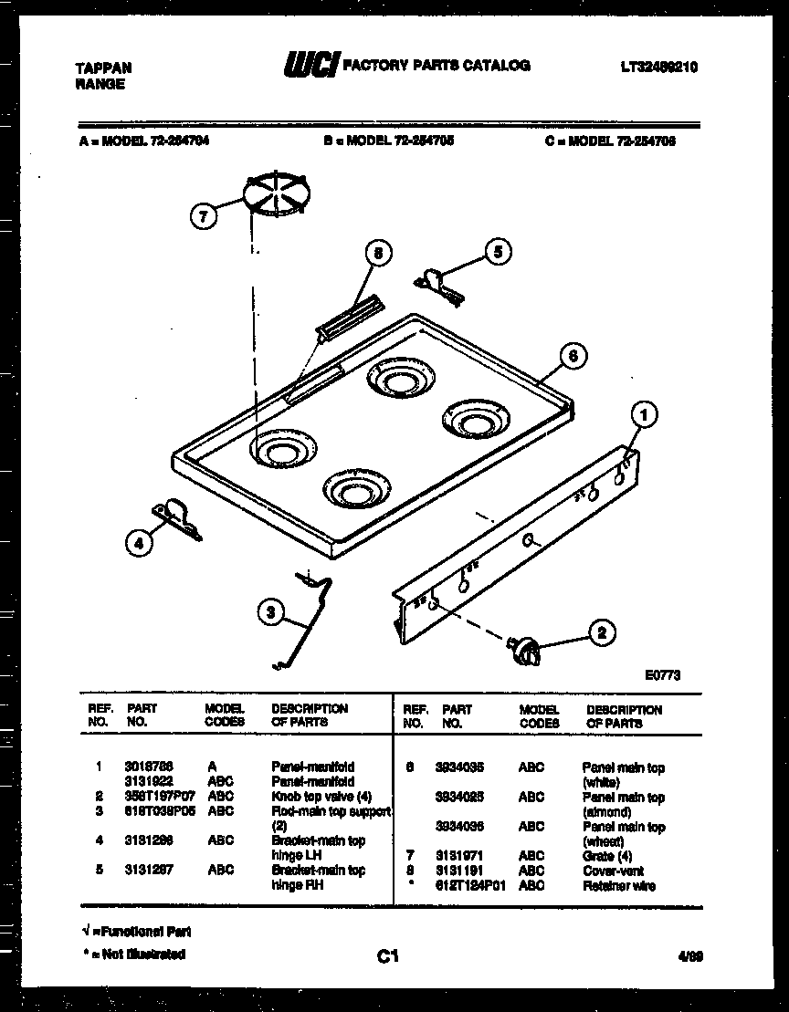 Tappan 72-2547-00-06 cooktop parts diagram