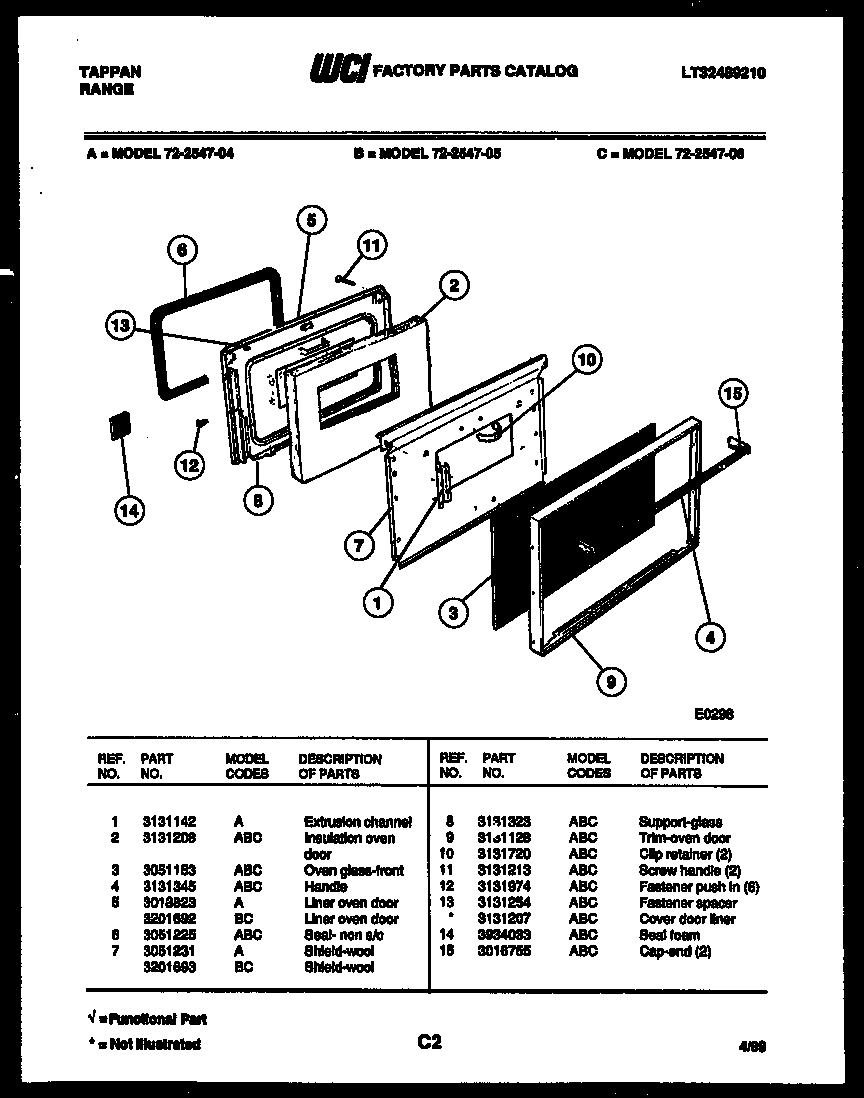 Tappan 72-2547-00-06 lower oven door parts diagram