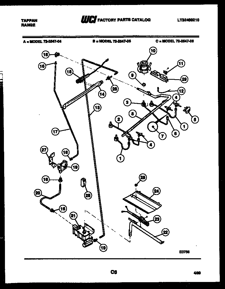 Tappan 72-2547-00-06 burner, manifold and gas control diagram