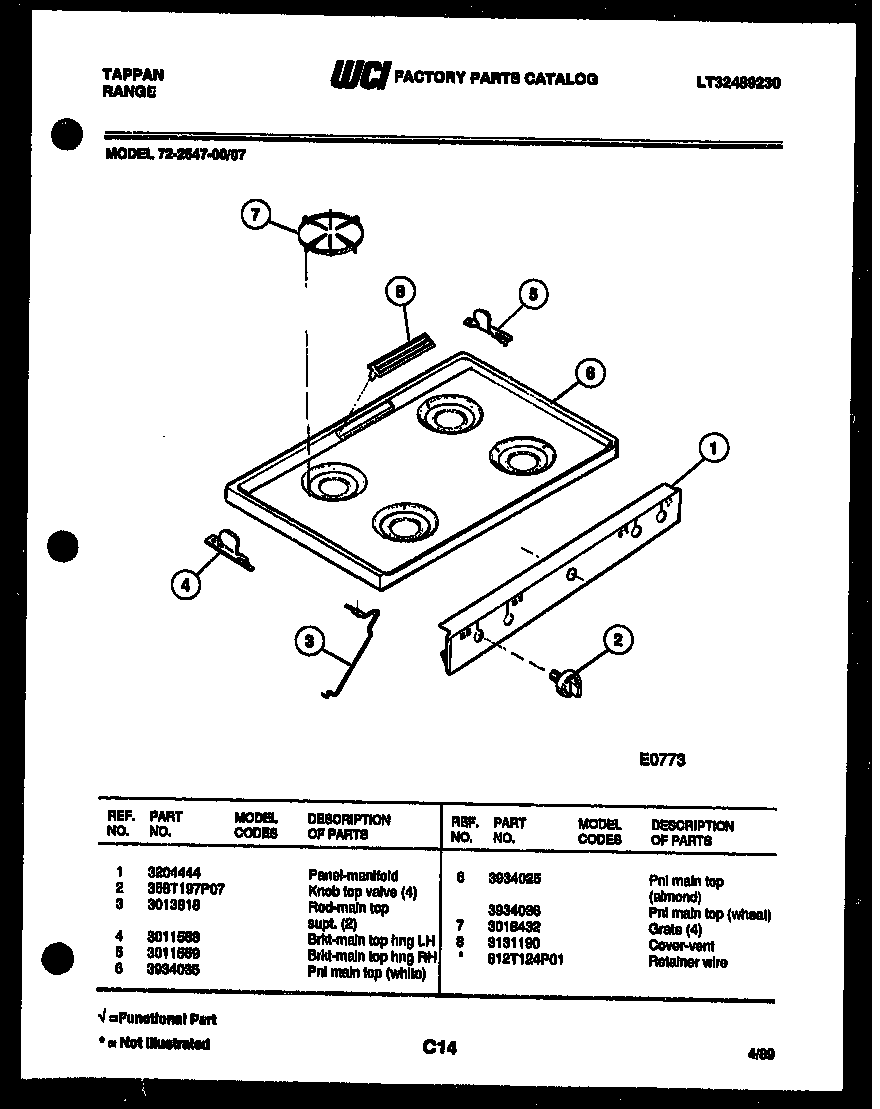 Tappan 72-2547-00-07 cooktop parts diagram