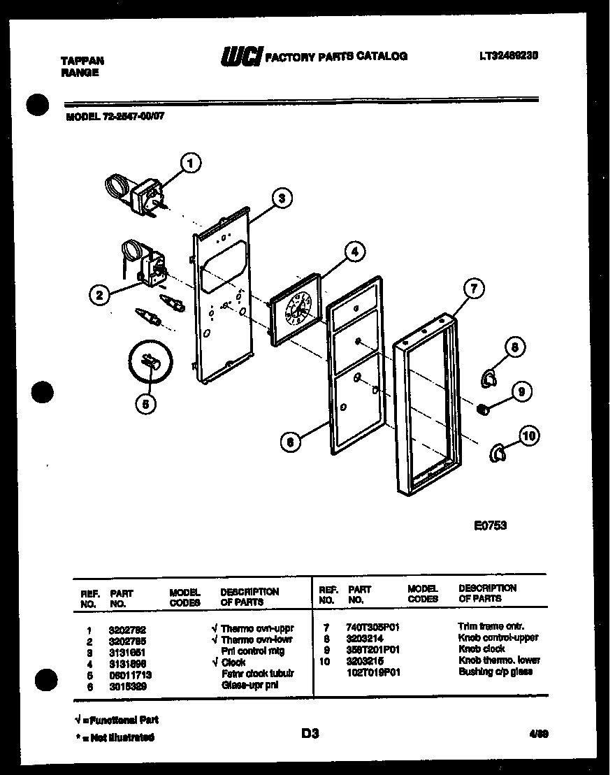 Tappan 72-2547-00-07 control panel diagram