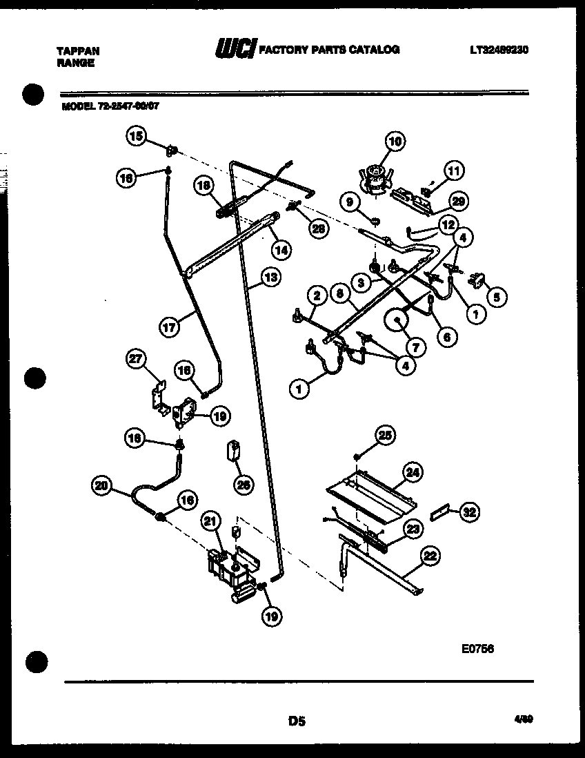 Tappan 72-2547-00-07 burner, manifold and gas control diagram