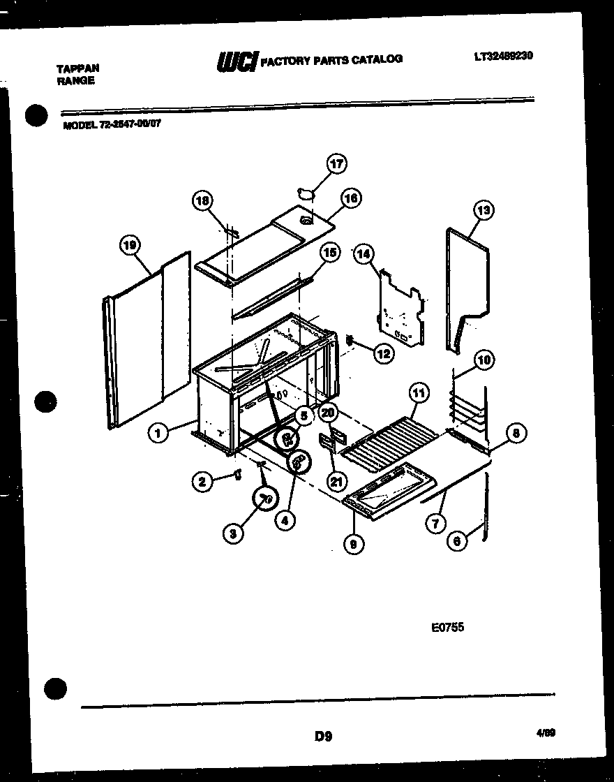 Tappan 72-2547-00-07 upper body parts diagram