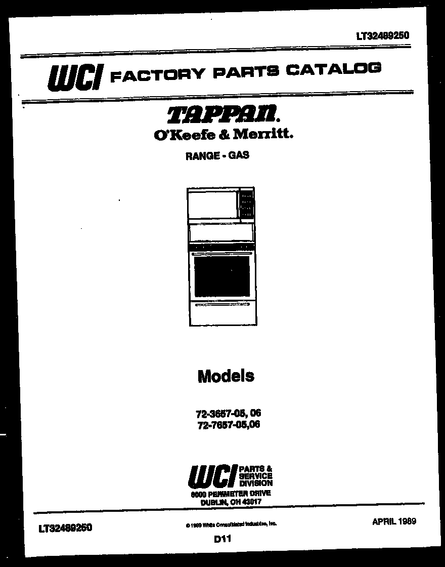Tappan 72-7657-66-05 cover page diagram