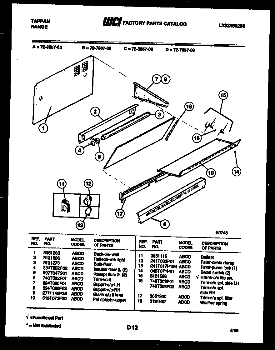 Tappan 72-7657-66-05 splasher control diagram