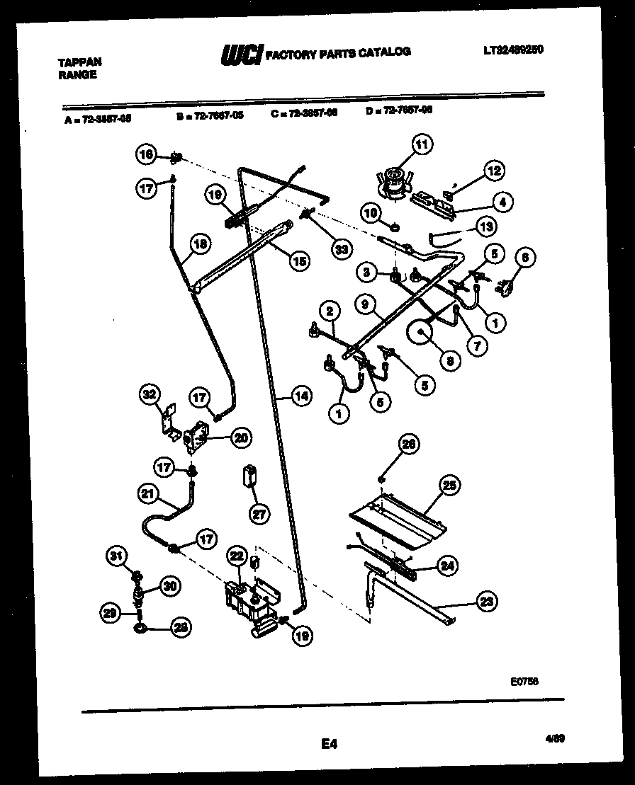Tappan 72-7657-66-05 burner, manifold and gas control diagram