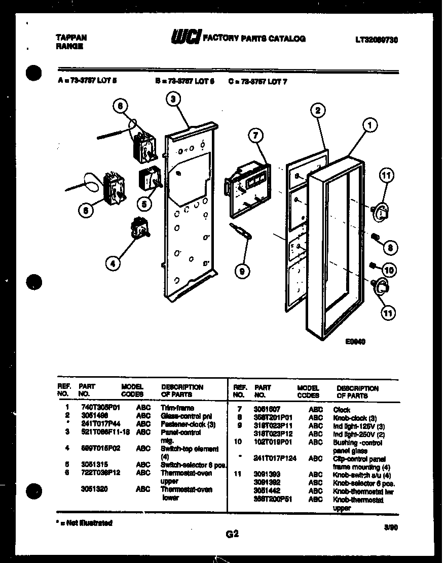 Tappan 73-3757-00-06 control panel diagram