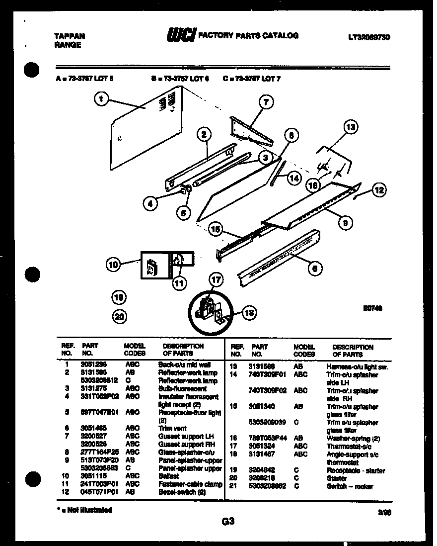 Tappan 73-3757-00-06 splasher control diagram