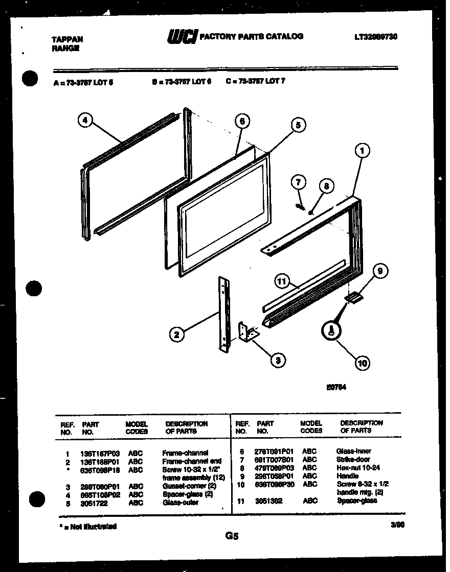 Tappan 73-3757-00-06 upper oven door parts diagram