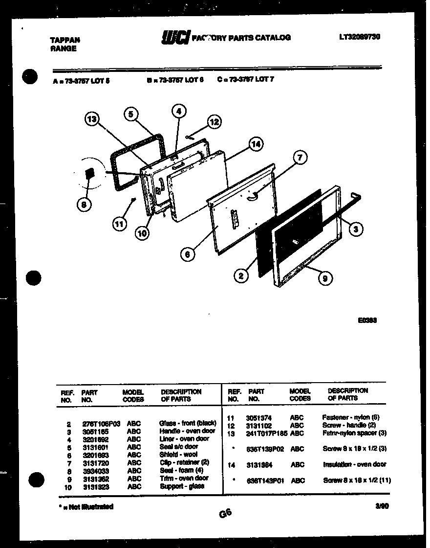 Tappan 73-3757-00-06 lower oven door parts diagram