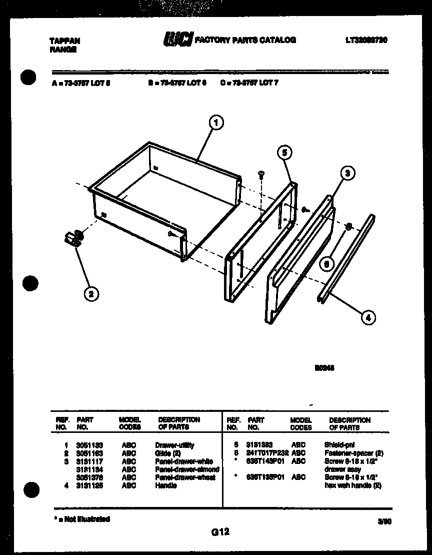 Tappan 73-3757-00-06 drawer parts diagram