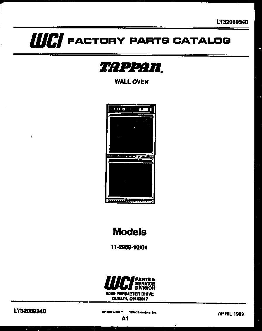 Tappan 11-2969-00-01 cover page- text only diagram