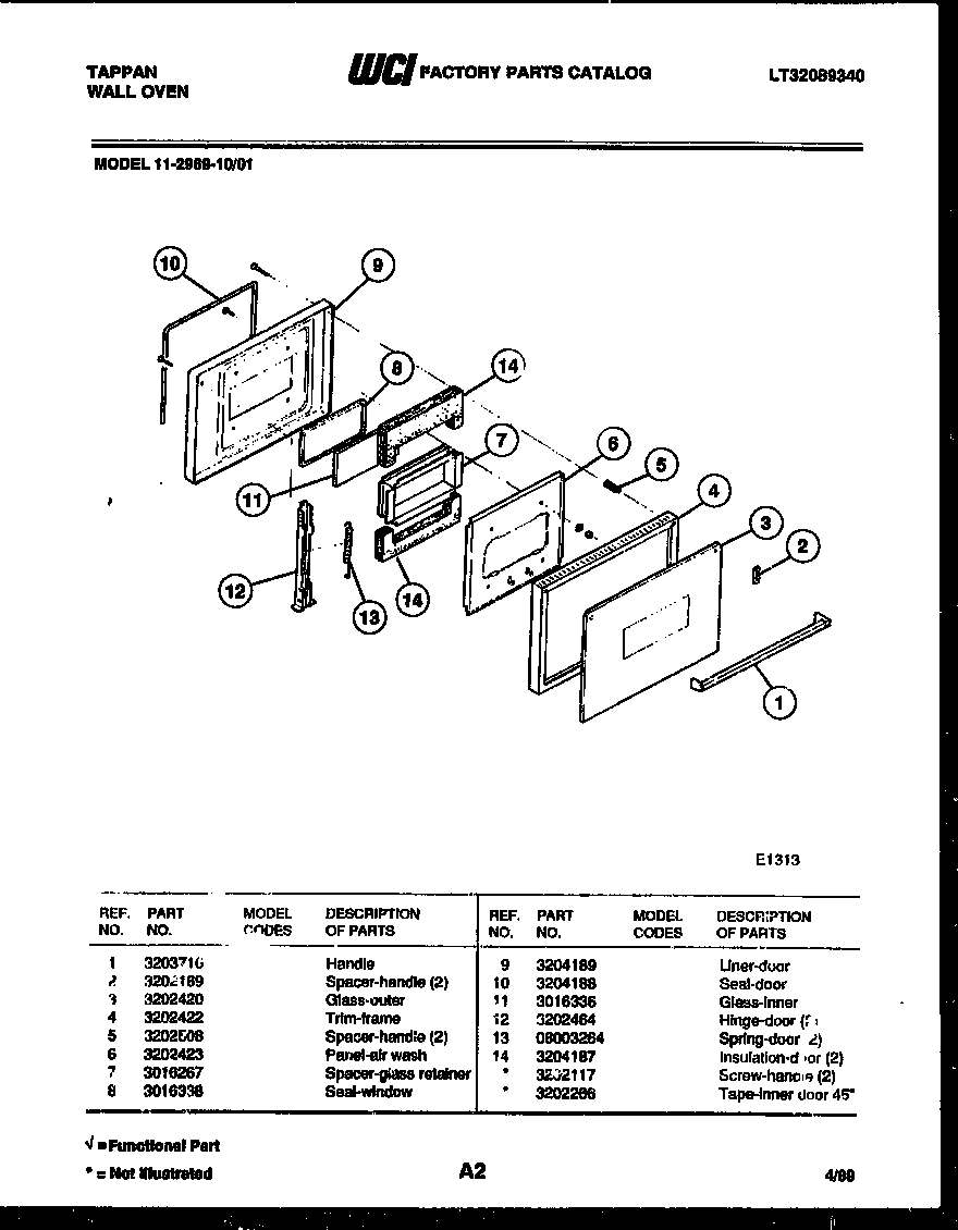 Tappan 11-2969-00-01 door parts diagram