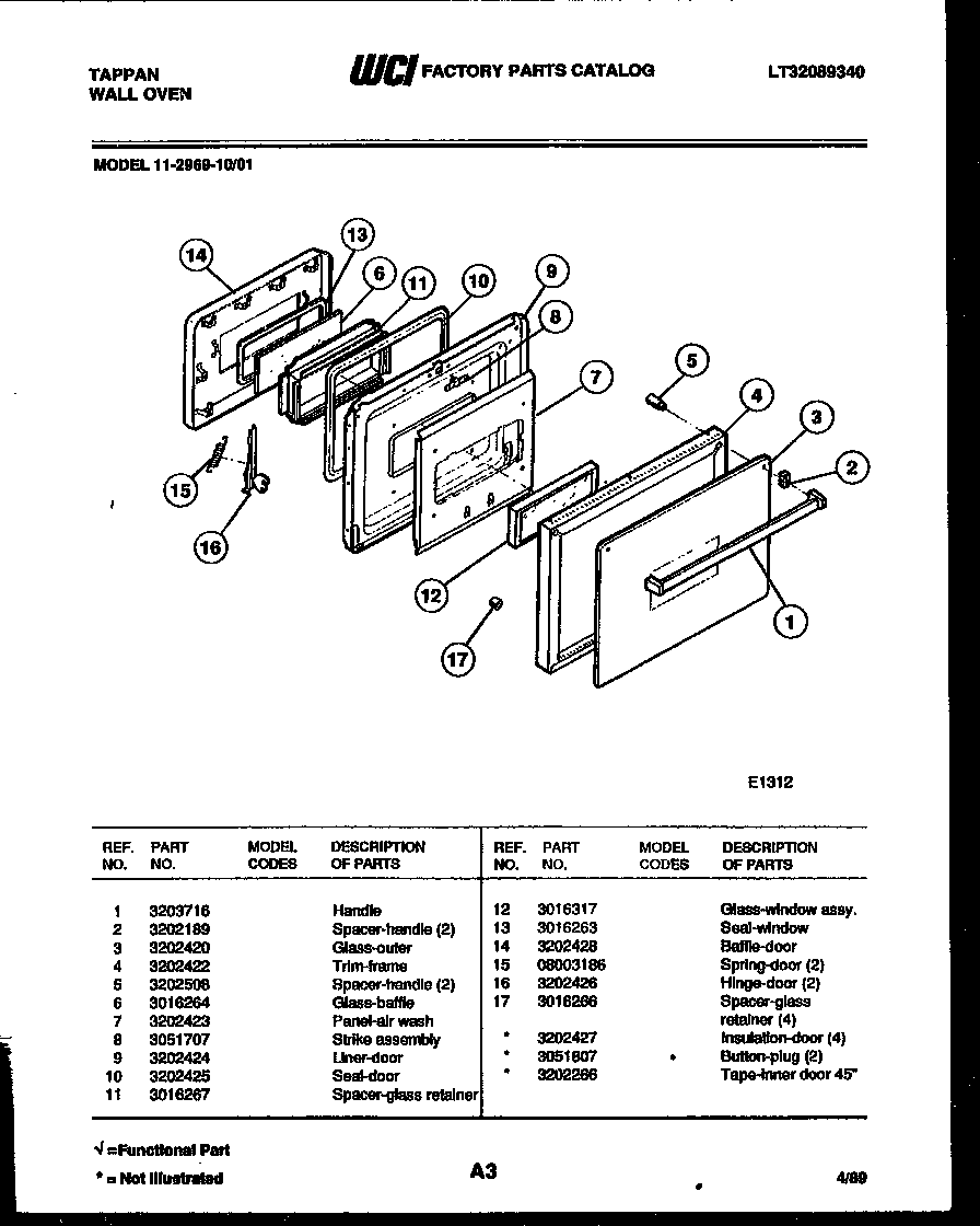 Tappan 11-2969-00-01 door parts diagram