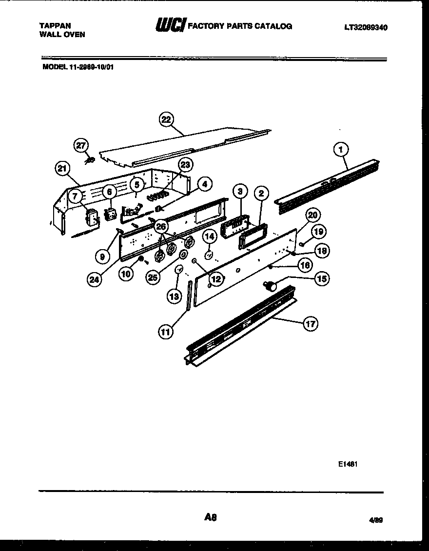 Tappan 11-2969-00-01 control panel diagram