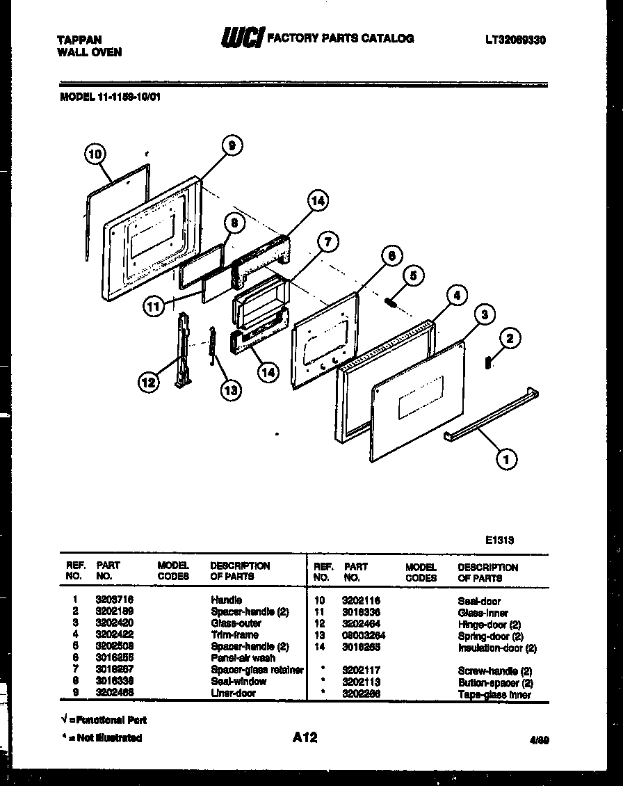 Tappan 11-1159-00-01 door parts diagram