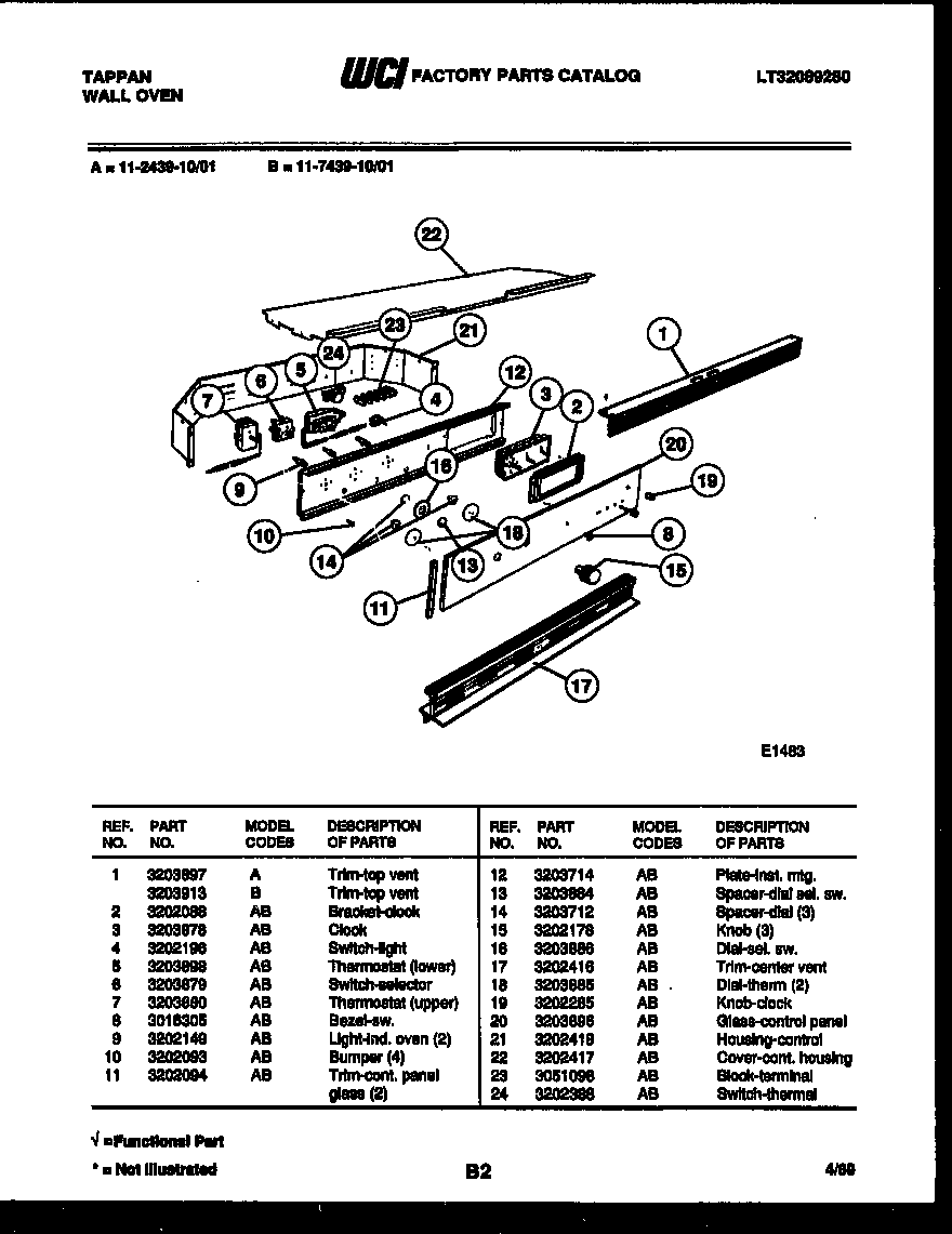 Tappan 11-7439-00-01 control panel diagram