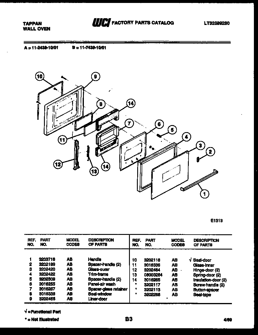 Tappan 11-7439-00-01 door parts diagram