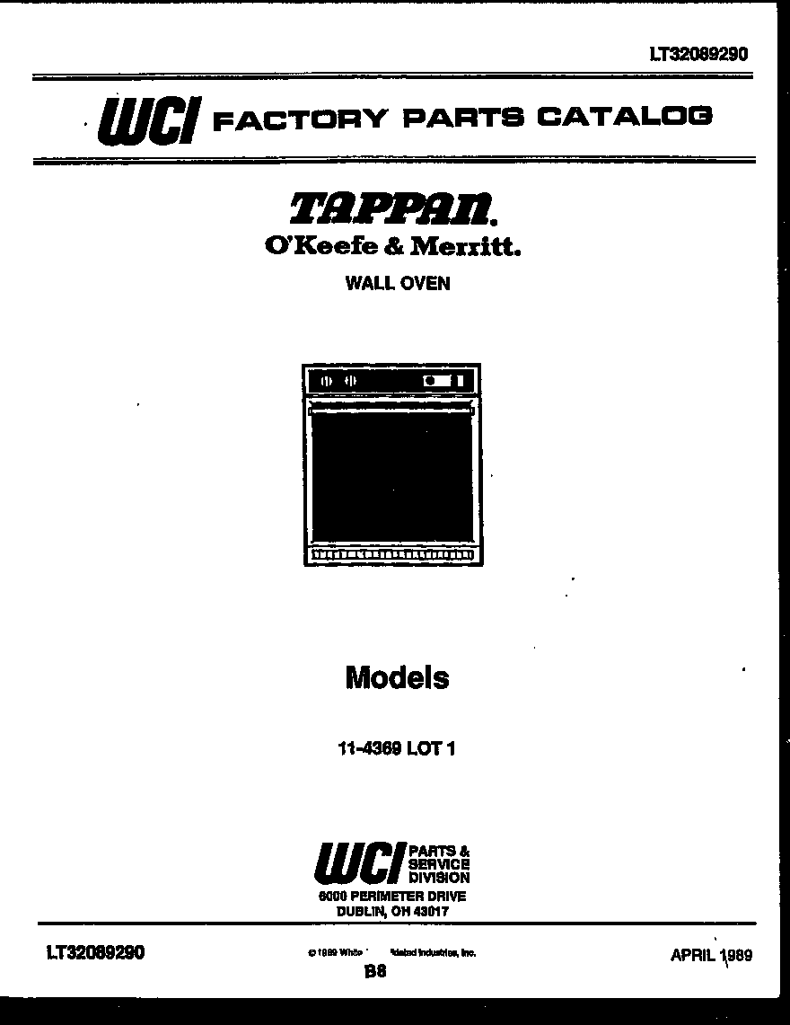 Tappan 11-4369-00-01 cover page- text only diagram