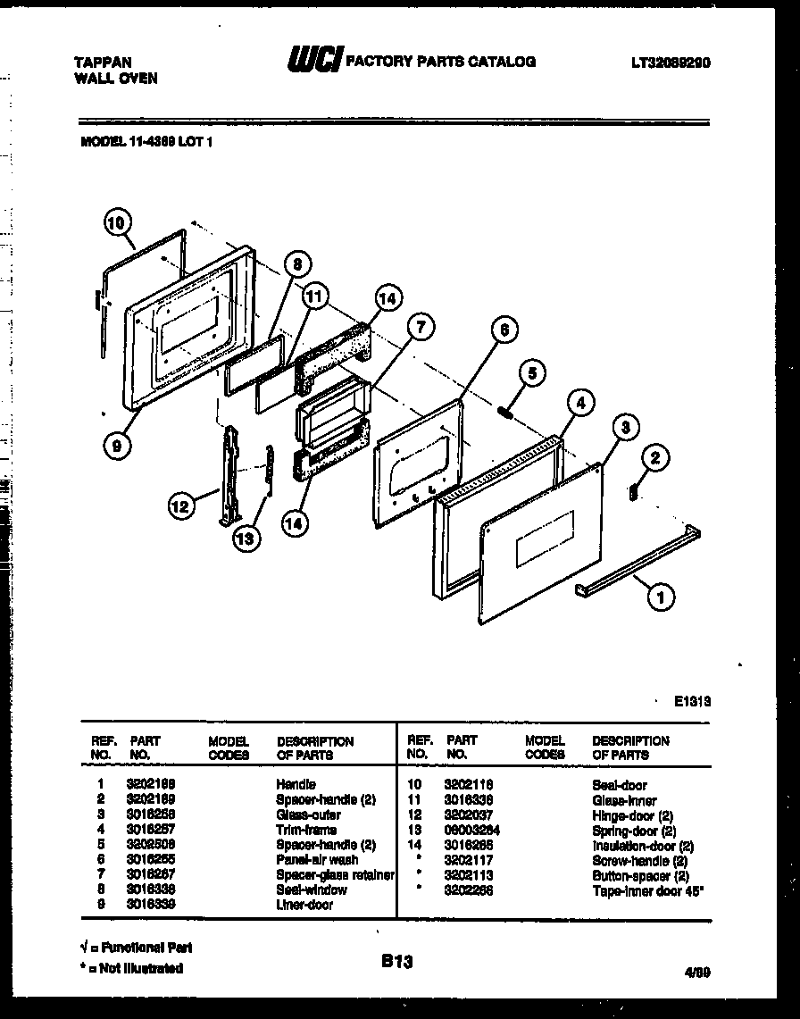 Tappan 11-4369-00-01 door parts diagram