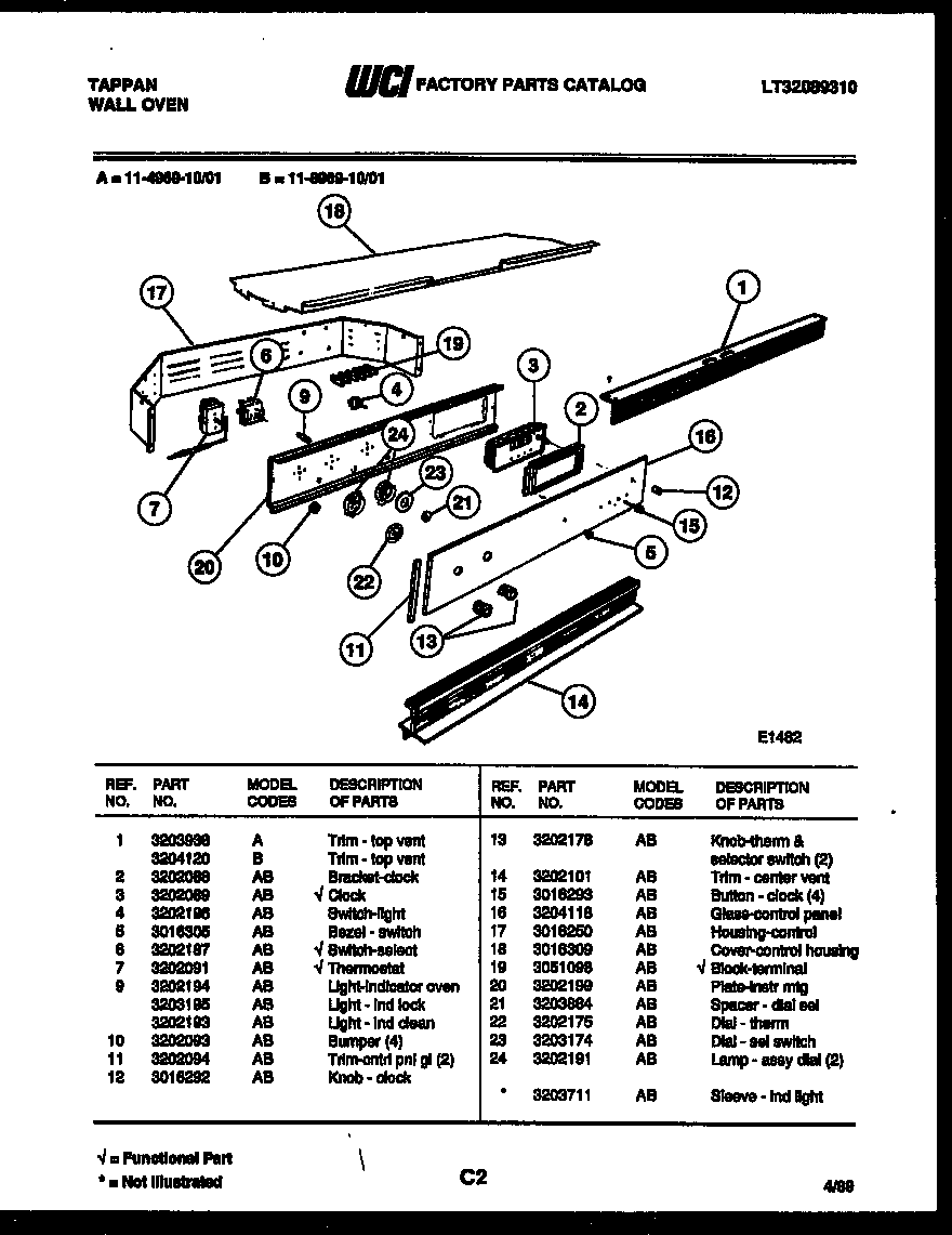 Tappan 11-8969-00-01 control panel diagram