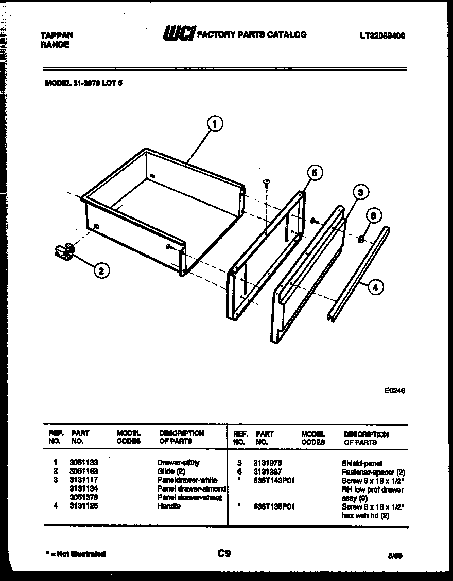 Tappan 31-3978-66-05 drawer parts diagram