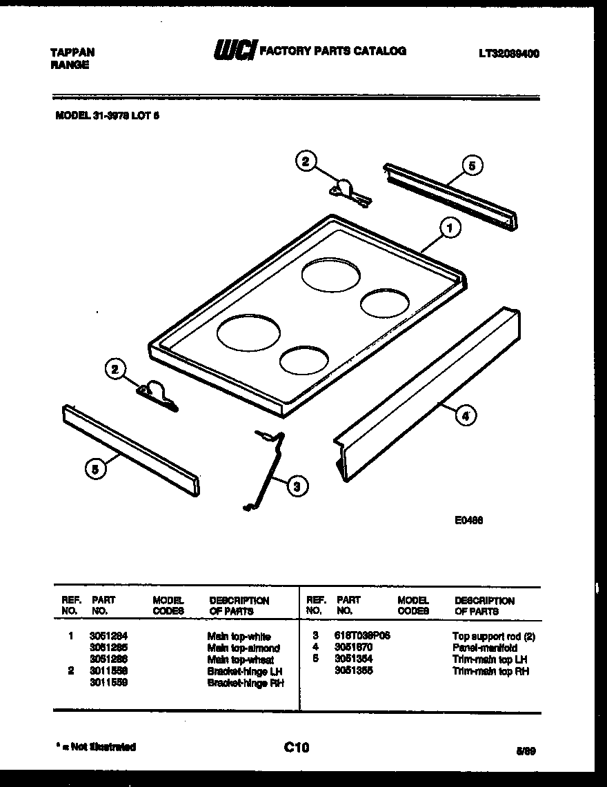 Tappan 31-3978-66-05 cooktop parts diagram