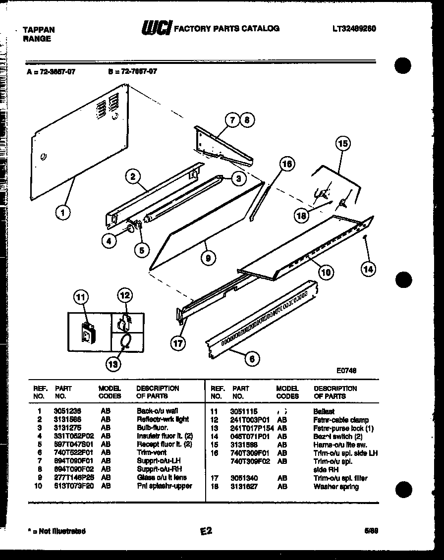 Tappan 72-7657-00-07 splasher control diagram