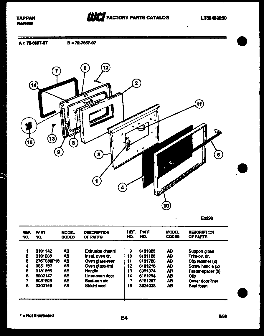 Tappan 72-7657-00-07 lower oven door parts diagram