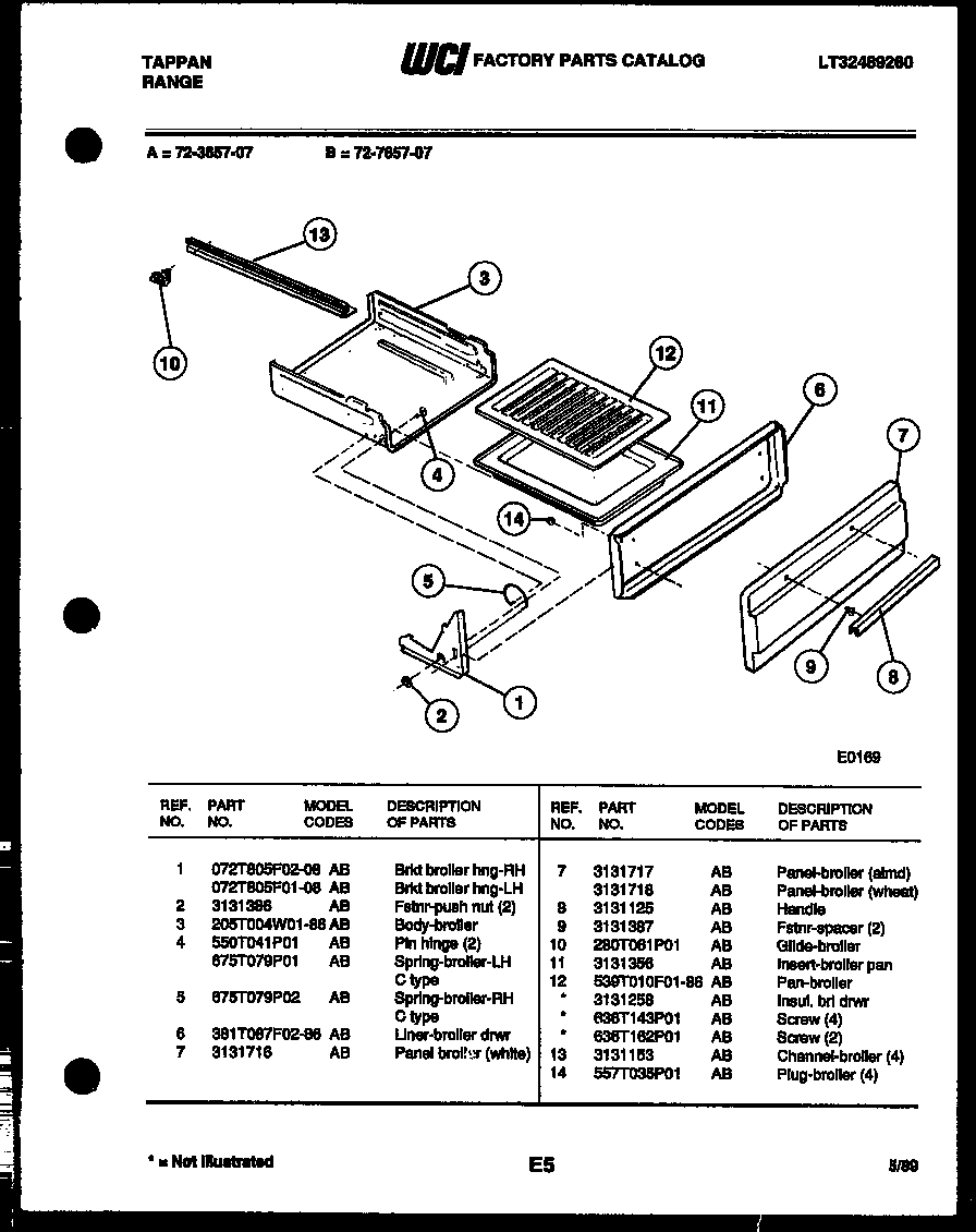 Tappan 72-7657-00-07 broiler drawer parts diagram