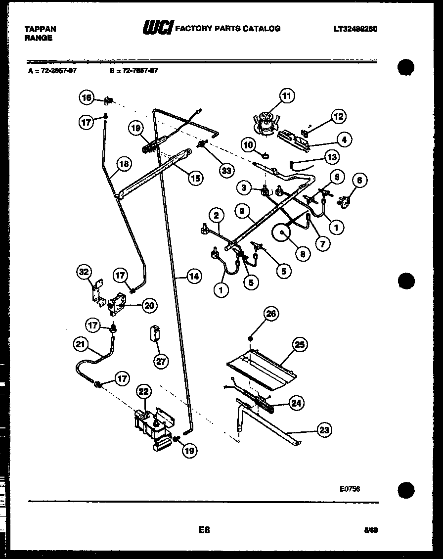 Tappan 72-7657-00-07 burner, manifold and gas control diagram
