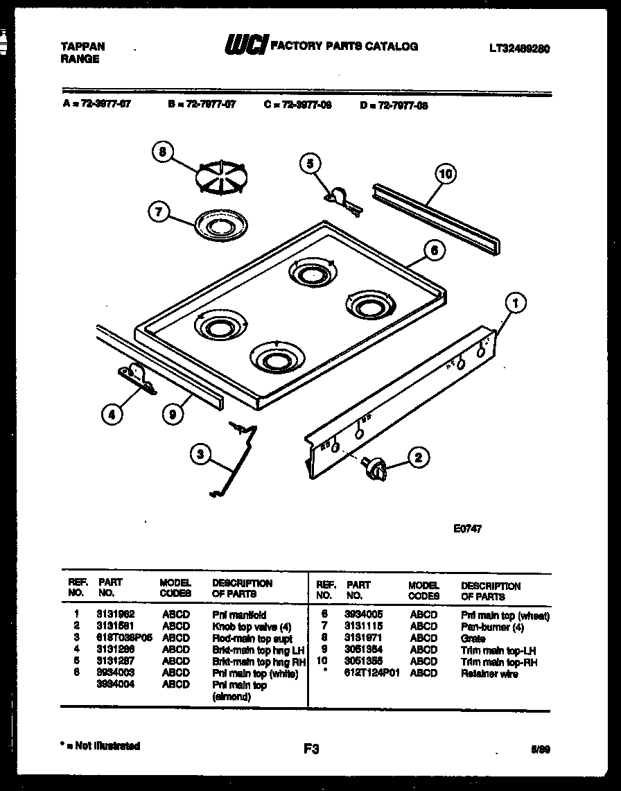 Tappan 72-3977-00-07 cooktop parts diagram